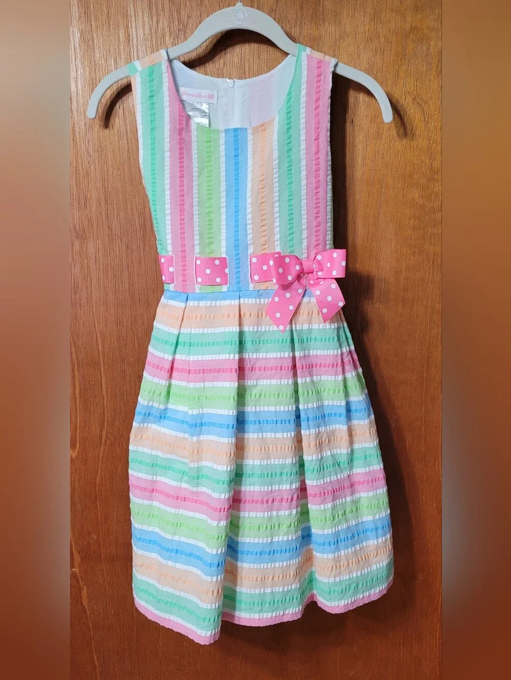 Bonnie Jean Girls Size 12 Sleeveless Striped Dress With Bow At Waist (0963)